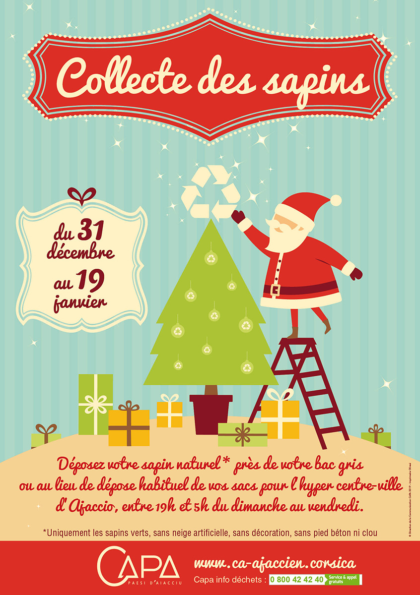 Père noël recyclant un sapin